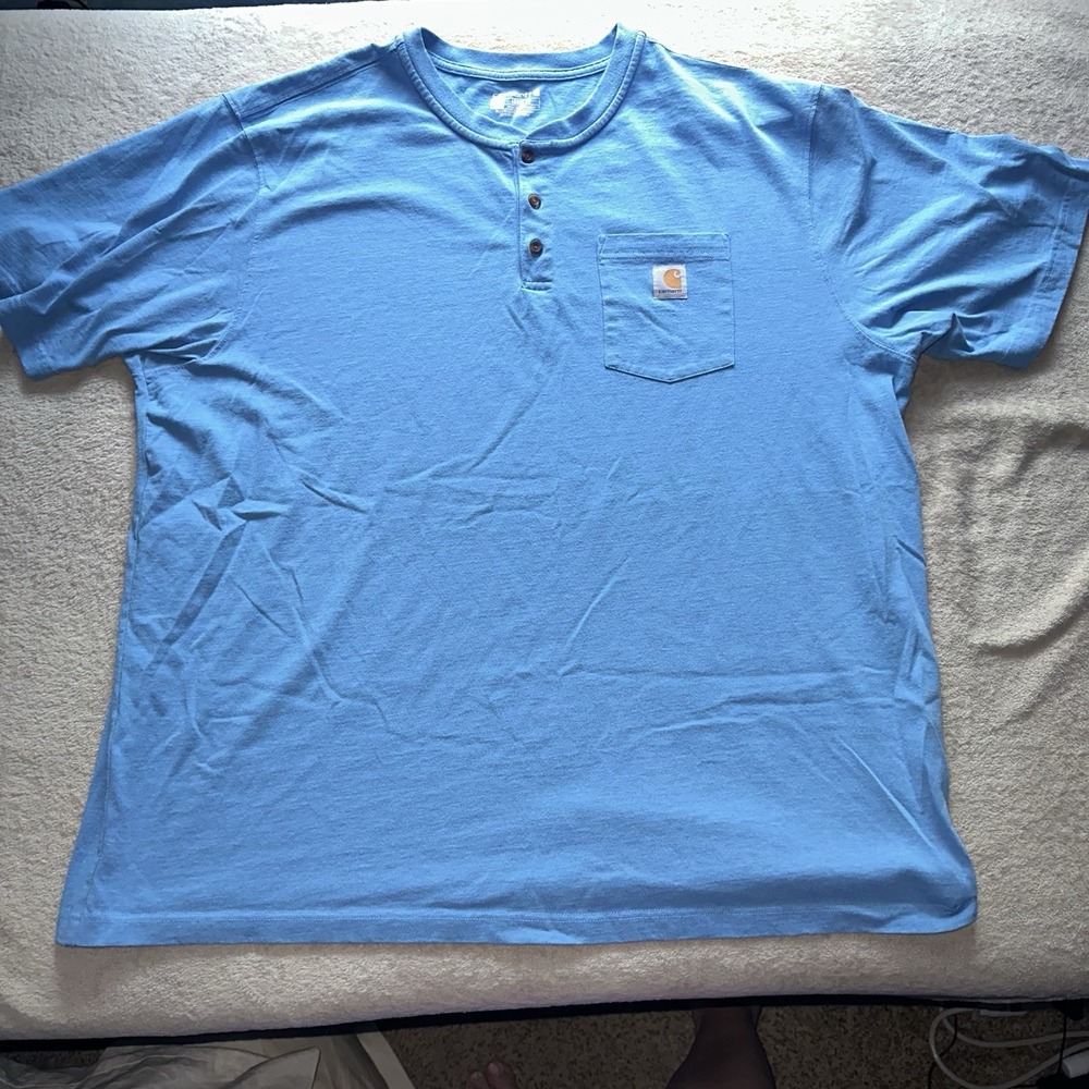Carhartt K84 Men's 3XL Blue Loose Fit SS Heavyweight Henley Pocket Work Shirt - Picture 2 of 10